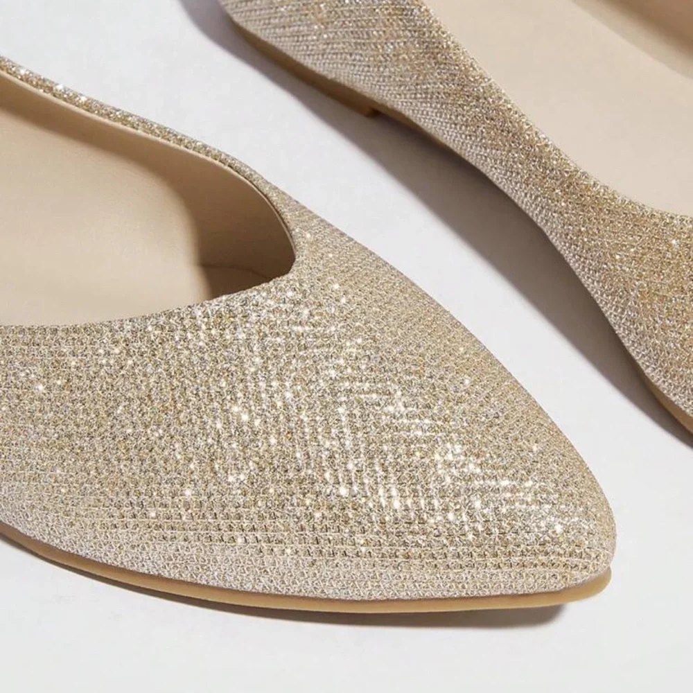 Shein Women’s Size 11 Gold Glitter Sparkle Flats - Picture 2 of 5